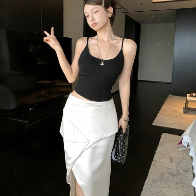 Satin Irregular Midi Skirt